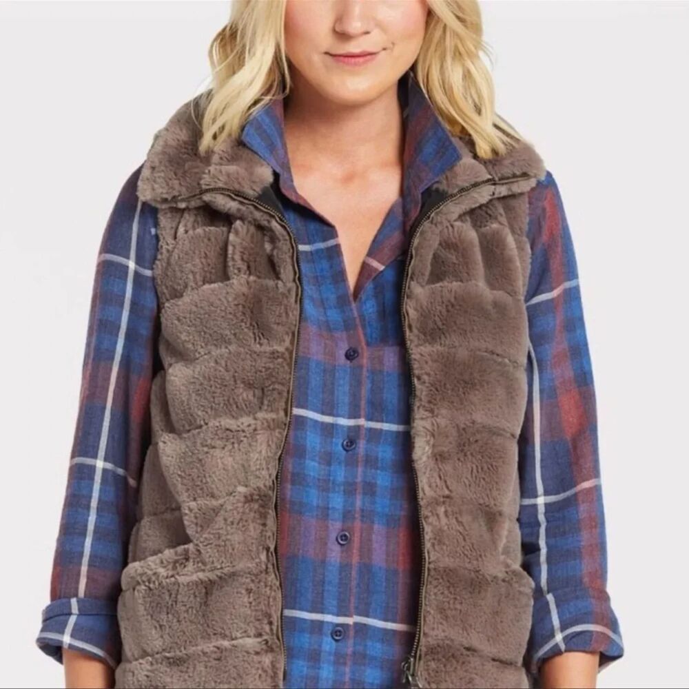 Dylan Faux Fur Vest Dark Grey Warm Hidden Pocket Cozy - Medium